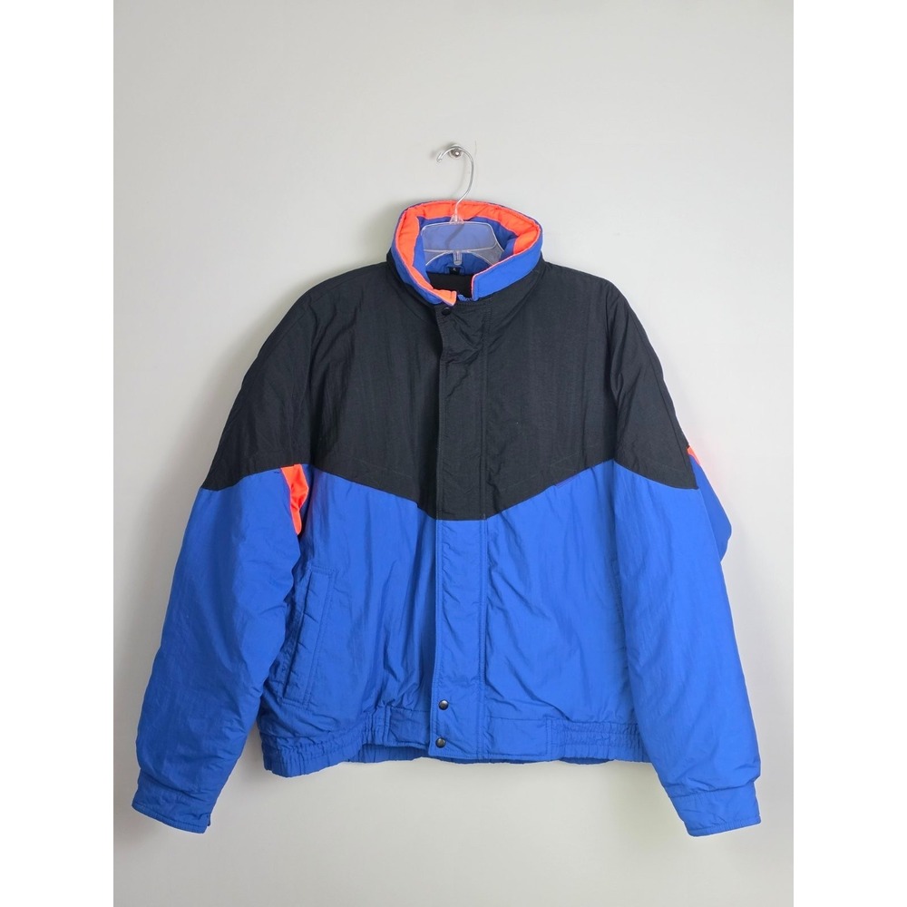 Vintage Expedition Ski Jacket Mens Size XL Blue Black Retro Colorful Zip‎ Hooded